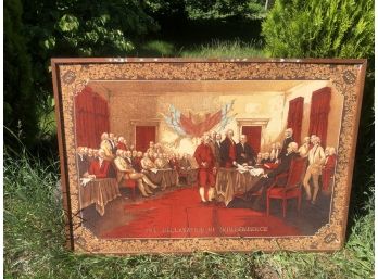 Antique Wood Framed Tapestry Of The Declaration Of Independence Bicentennial