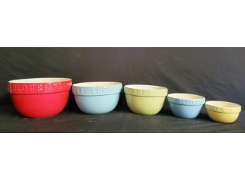 Set Of Five At Home America Bakers Choice Multi Colored Ceramic Mixing Bowls