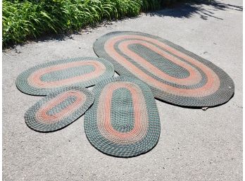 Set Of Four Oval Braided Primitive Style Area & Accent Rugs