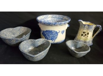 Cobalt Blue Spongeware Stoneware