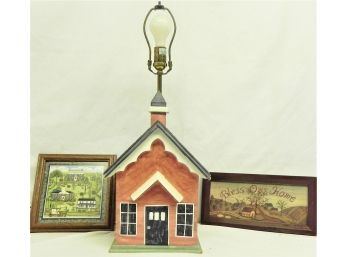 Schoolhouse Lamp And Framed Pastoral Frames