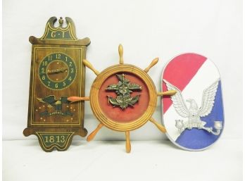 Decorative Ship Wheel And Eagle Art In Various Displays