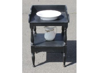 Vintage Wash Basin Stand With Ceramic Pitcher And Basin