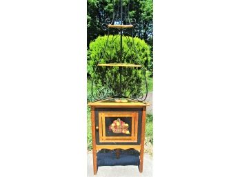 Two Piece Wrought Metal & Painted Pine Charming Corner Cabinet