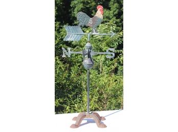 Vintage Rooster Weathervane With Antique Ornate Cast Metal Base