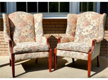 Pair Of Nice Vintage Wing Chairs Professionally Reupholstered