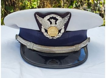 U.S. Coast Guard Male Officer Combination Bancroft Military Cap White Hat With Auxiliary Emblems