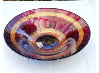 Dramatic Maroon & Gold Glass Centerpiece Bowl