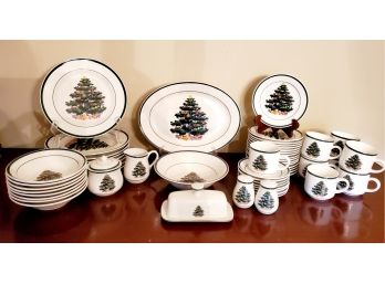 Set Of Totally Today Christmas Holiday Porcelain Dinnerware Service For Eight & More