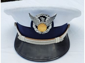 Vintage U.S. Coast Guard Male Officer Combination Bernard Military White Hat With Auxiliary Emblems