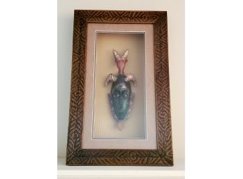Framed Wood Tribal Mask Sculpture In Shadow Box Frame