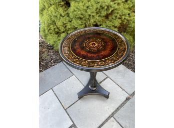 Unique Grayson Round Painted Glass Top Table With Barley Twist Pedestal