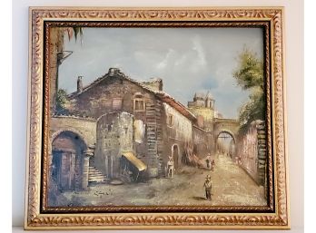 Handsome Vintage Signed Village Street Painting