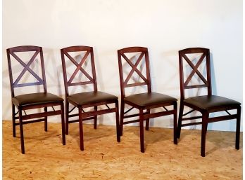 Set Of Four Cosco Folding Padded Wood Dining Chairs