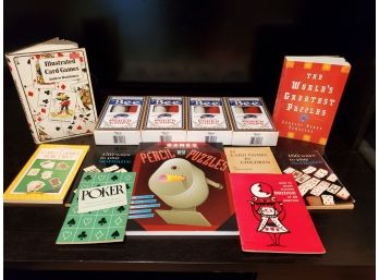 Game Assortment - Four Boxes New Poker Chips, Puzzle & Game Books