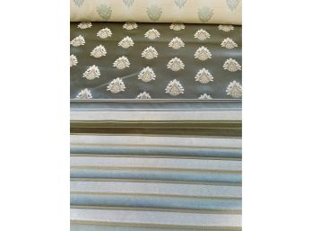 Lot 1 Fabric- Gorgeous Sage/gold/beige Tiny Damask Pattern & Coordinating Stripe