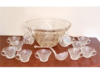 Vintage Anchor Hocking Early American Prescut Glass Punch Bowl Set