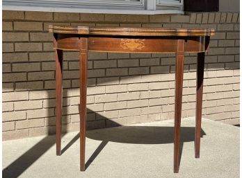19th Century Flip Top Sheraton Style Side Table-mahogany Wood With Inlay