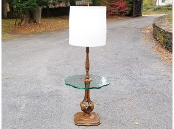 A Vintage Glass Side Table And Lamp Combo