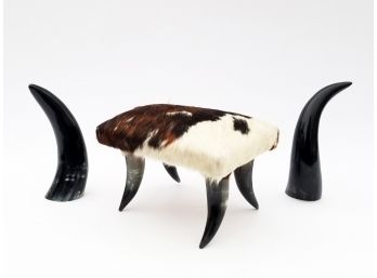 A Horn Footstool And Accessories