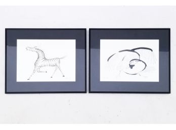 A Pair Of Signed Animal Illustrations By Alex Beard