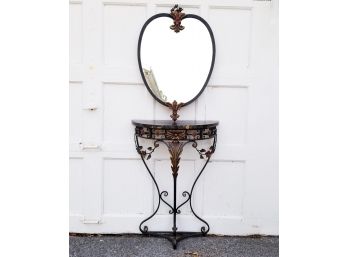 A Wrought Iron And Marble Console And Mirror C. 1920's