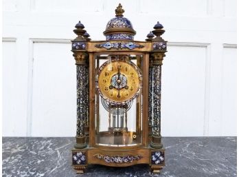 A Gorgeous Antique French Cloisonné And Brass Clock