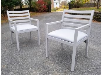 A Pair Of Modern Painted Ladder Back Arm Chairs