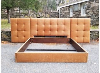 A Gorgeous Custom Tawny Leather King Size Modern Bedstead By Michael Smith For Hickory