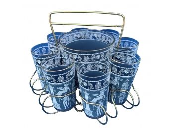 Wedgewood Glass Ice Bucket And Eight Tall Glasses