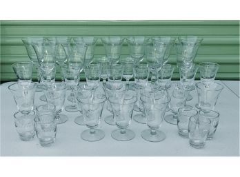 Etched Crystal Stemware - 39 Pieces