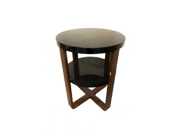 Two Tier Round Stide Table With Back Lacquered Top