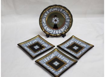 Vintage Mid Century Modern Glass Greek Motif Greek Key Glass Embossed Small Dishes
