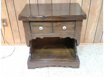 Vintage MCM Dark Wood Side Table W/single Drawer