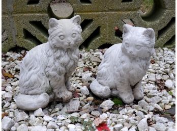 Pair Of Cute Vintage Concrete Kitty Cat 11.5' Lawn Ornaments