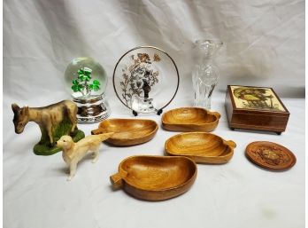 Cute Pot Luck Mixed Decorative Assortment - Hummel Music Box, Beswick Dog, Blair Monkey Pod Dishes & More