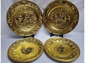 Four Vintage Brass Embossed Made In England Pub Scene Wall Hangings