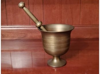 Vintage Brass Pedestal Mortar Cup & Matching Brass Pestle