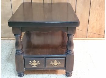 Vintage MCM Hammary Dark Wood Traditional Side Table W/single Drawer