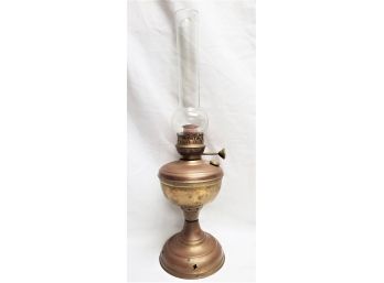 Antique Brass Oil Lamp With Glass Hurricane Shade