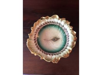 Wonderful German Porcelain Peacock Feather Decorated Bowl