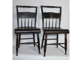 Pair (19th C) Hitchcock Side Chair With Faux Graining And Stenciling