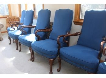 Set Of (6) Queen Anne Style Upholstered Arm Chairs