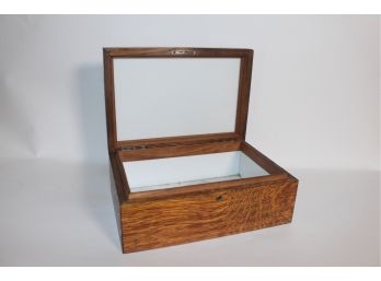 Glass Lined Oak Cigar Box