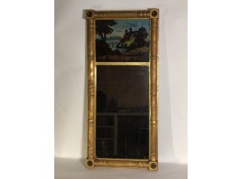 (19th C) Split  Column Mirror With Reverse Painting On Glass