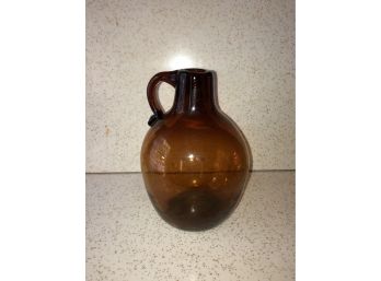 HAND BLOWN AMBER GLASS JUG WITH Applied Handle