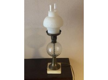 Table Lamp With Marble Base And Etched Glass Shade