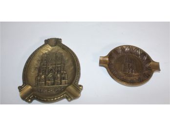 (2) Brass Souvenier Ashtrays 'Reims' Circa 1945