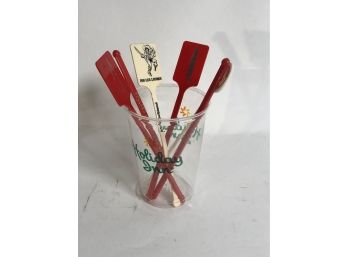 Vintage Swizzle Stick And Holiday Inn Cups / Cruise Ship Bars / Red Sox