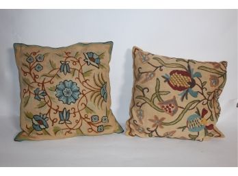 Pair Of Crewelwork Pillows